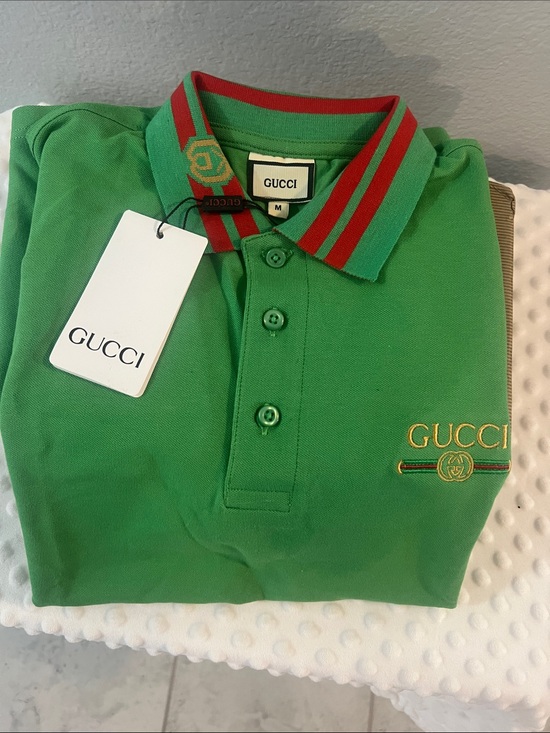 Gucci Other - Gucci Boys Green Polo with Red Contrast Stripes